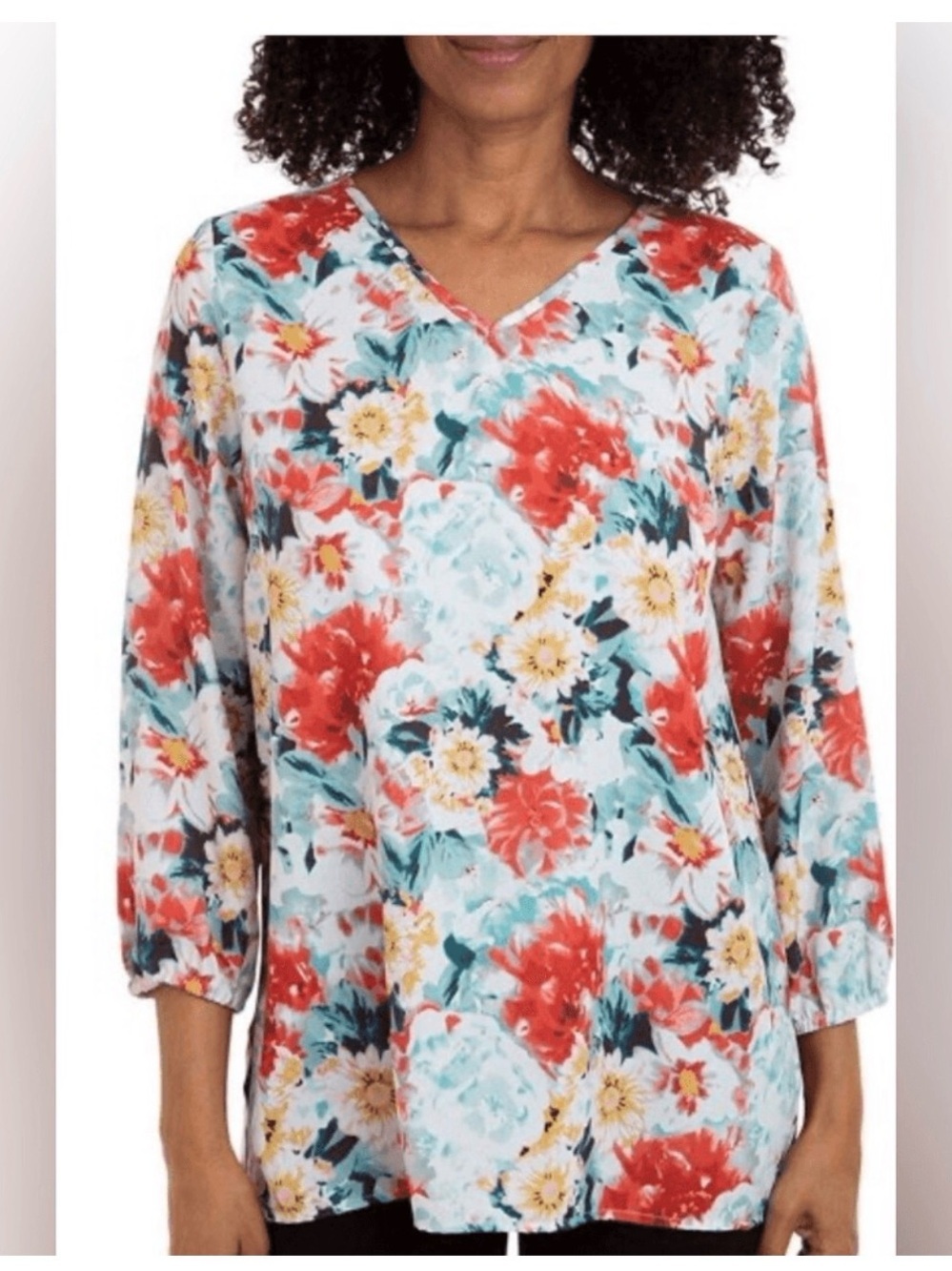 Mario Serrani Coral & Aqua Floral V-Neck Tunic